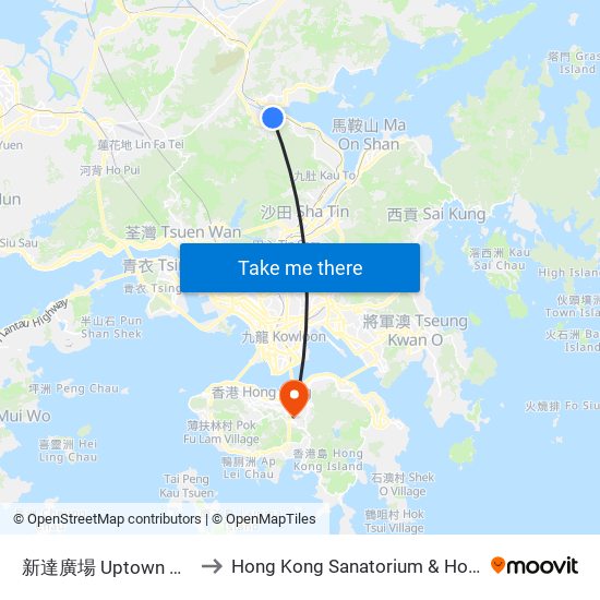 新達廣場 Uptown Plaza to Hong Kong Sanatorium & Hospital map