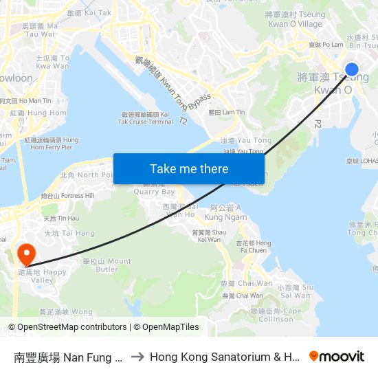 南豐廣場 Nan Fung Plaza to Hong Kong Sanatorium & Hospital map