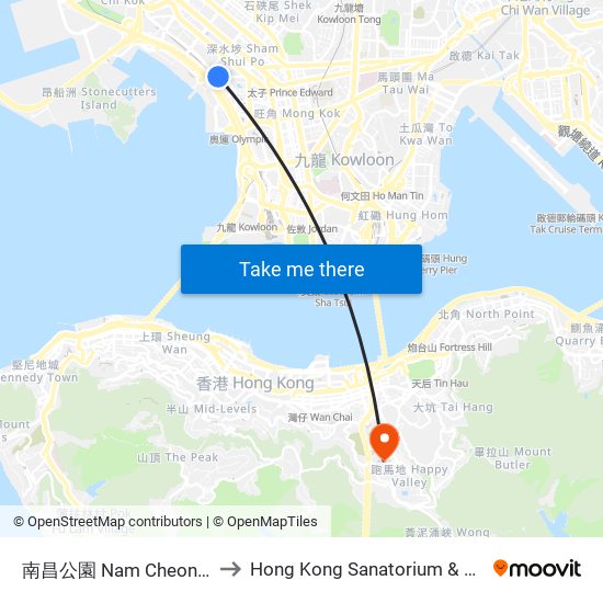 南昌公園 Nam Cheong Park to Hong Kong Sanatorium & Hospital map