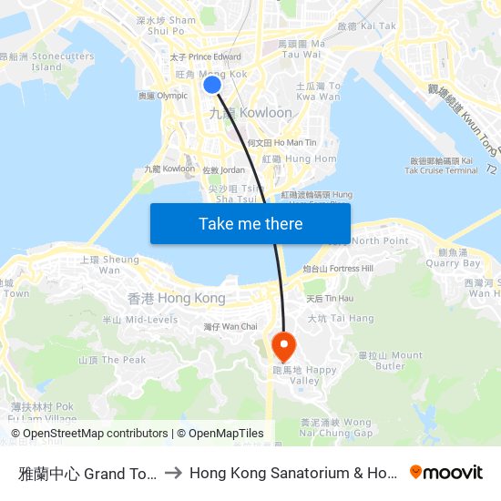 雅蘭中心 Grand Tower to Hong Kong Sanatorium & Hospital map