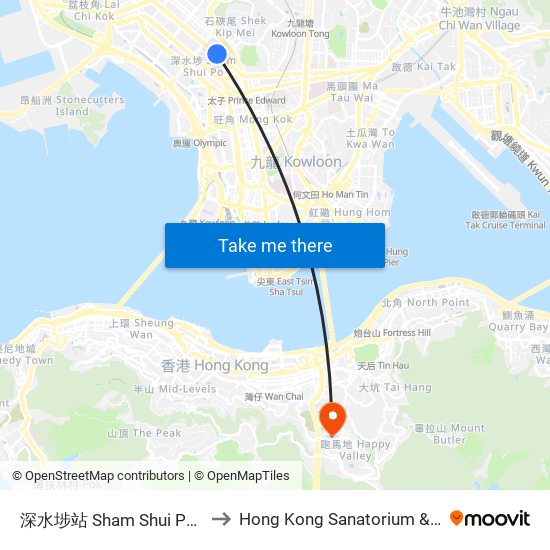 深水埗站 Sham Shui Po Station to Hong Kong Sanatorium & Hospital map