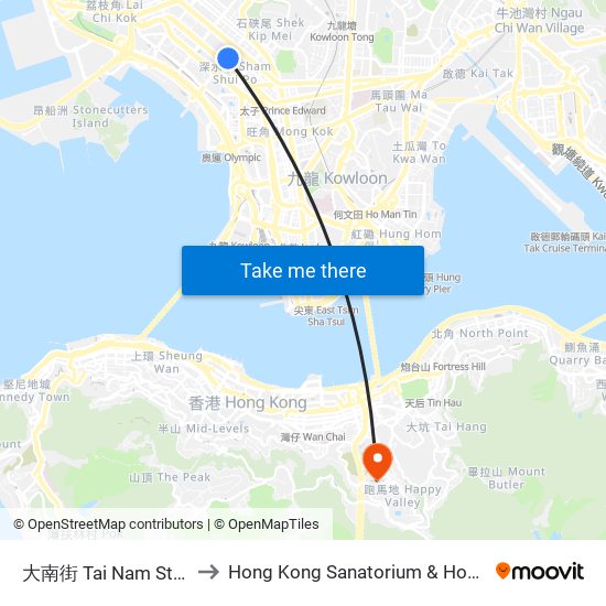 大南街 Tai Nam Street to Hong Kong Sanatorium & Hospital map