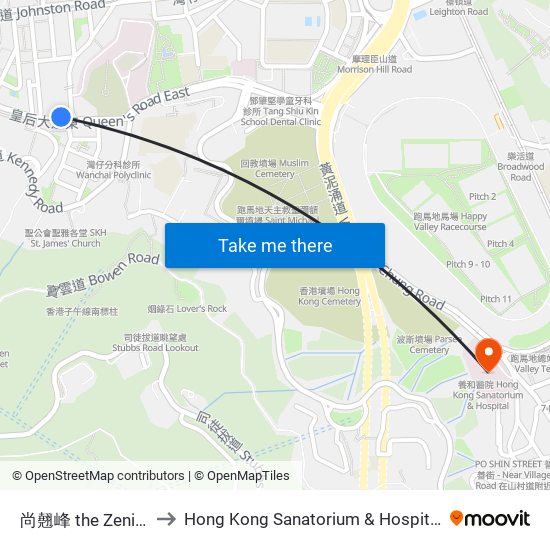 尚翹峰 the Zenith to Hong Kong Sanatorium & Hospital map