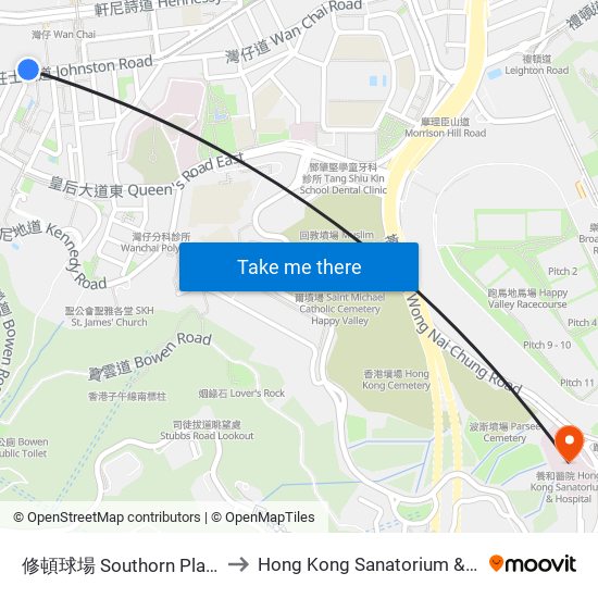 修頓球場 Southorn Playground to Hong Kong Sanatorium & Hospital map