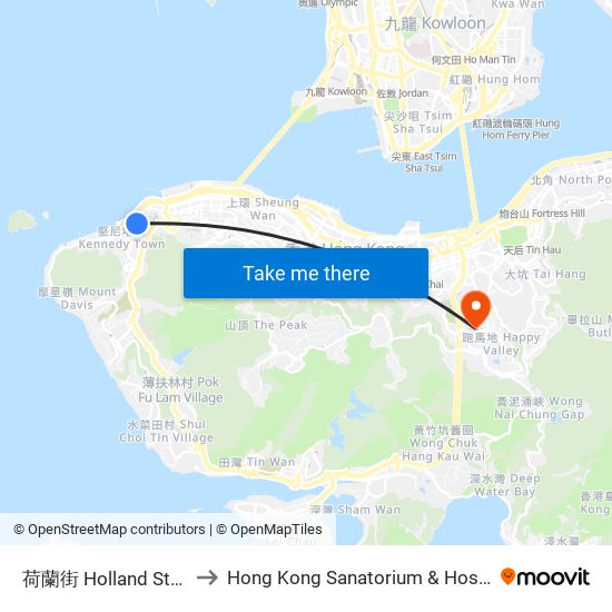 荷蘭街 Holland Street to Hong Kong Sanatorium & Hospital map