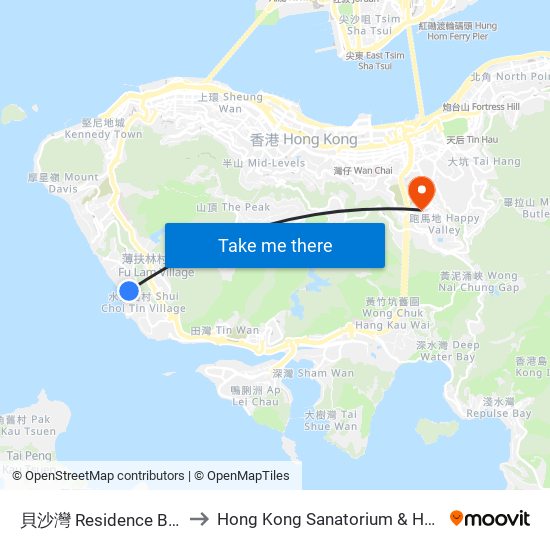 貝沙灣 Residence Bel-Air to Hong Kong Sanatorium & Hospital map