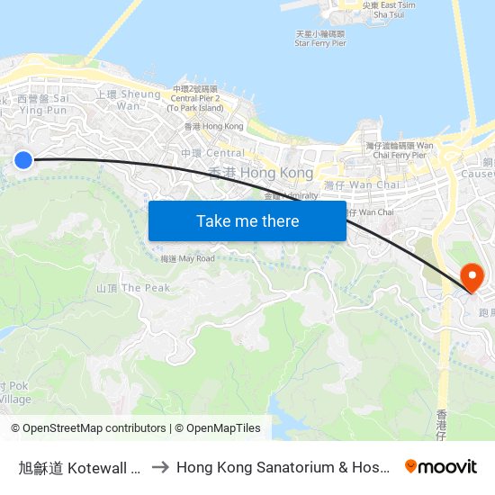 旭龢道 Kotewall Rd. to Hong Kong Sanatorium & Hospital map