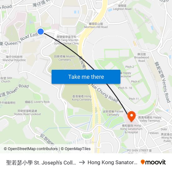 聖若瑟小學 St. Joseph's College Primary School to Hong Kong Sanatorium & Hospital map