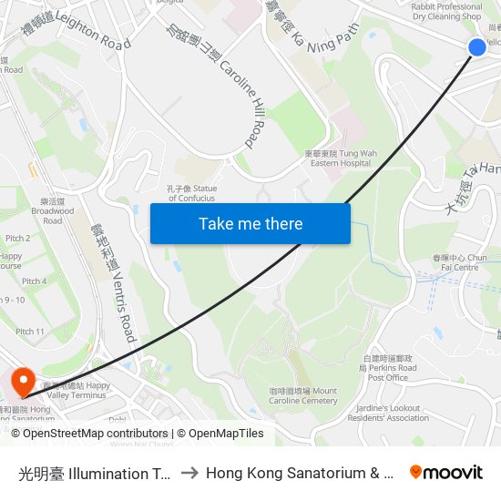 光明臺 Illumination Terrace to Hong Kong Sanatorium & Hospital map