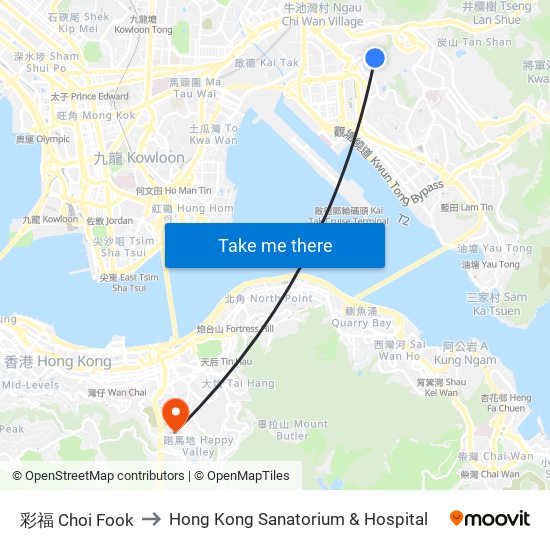 彩福 Choi Fook to Hong Kong Sanatorium & Hospital map