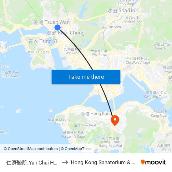 仁濟醫院 Yan Chai Hospital to Hong Kong Sanatorium & Hospital map