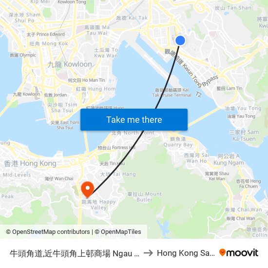 牛頭角道,近牛頭角上邨商場 Ngau Tau Kok Road, Upper Ngau Tau Kok Estate to Hong Kong Sanatorium & Hospital map