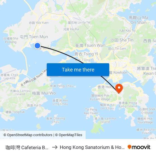 咖啡灣 Cafeteria Beach to Hong Kong Sanatorium & Hospital map