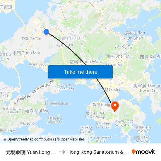 元朗劇院 Yuen Long Theatre to Hong Kong Sanatorium & Hospital map