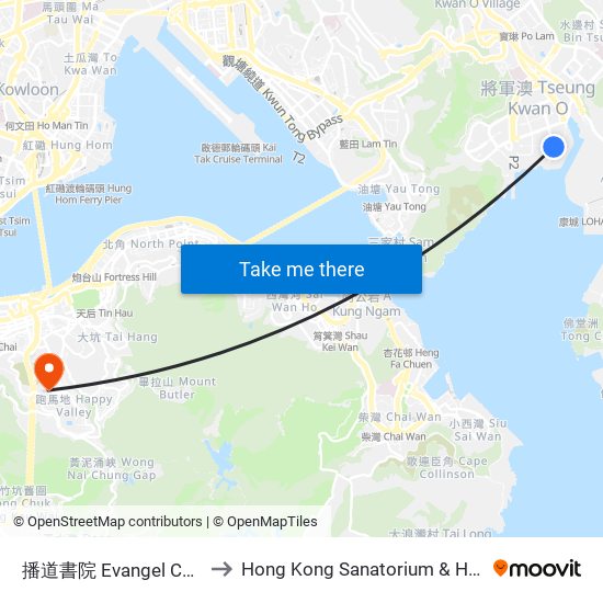 播道書院 Evangel College to Hong Kong Sanatorium & Hospital map