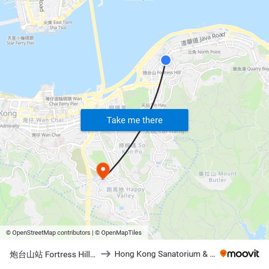 炮台山站 Fortress Hill Station to Hong Kong Sanatorium & Hospital map