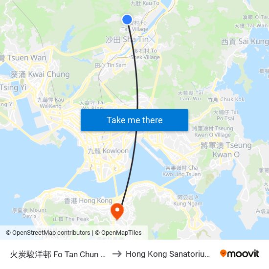 火炭駿洋邨 Fo Tan Chun Yeung Estate to Hong Kong Sanatorium & Hospital map