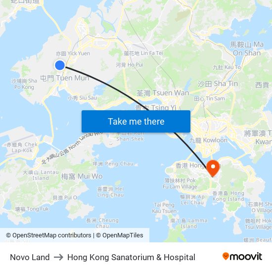 Novo Land to Hong Kong Sanatorium & Hospital map