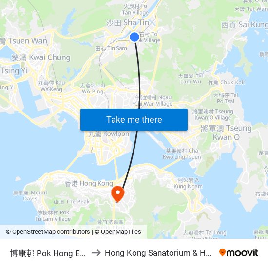 博康邨 Pok Hong Estate to Hong Kong Sanatorium & Hospital map