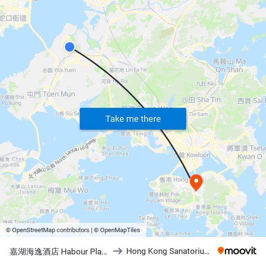 嘉湖海逸酒店 Habour Plaza Resort City to Hong Kong Sanatorium & Hospital map