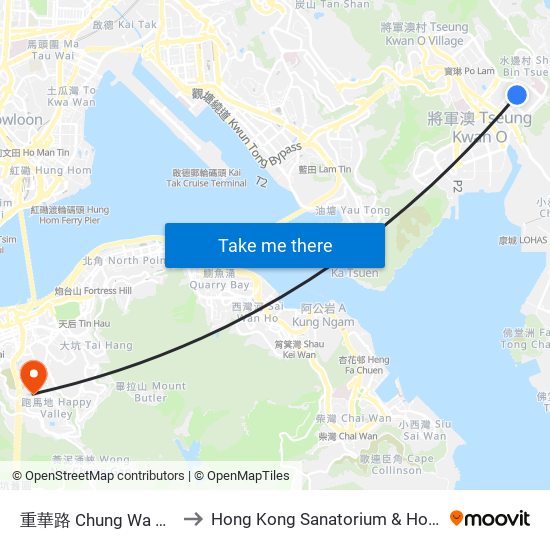 重華路 Chung Wa Road to Hong Kong Sanatorium & Hospital map