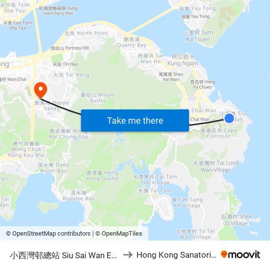 小西灣邨總站 Siu Sai Wan Estate Bus Terminus to Hong Kong Sanatorium & Hospital map