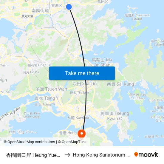 香園圍口岸 Heung Yuen Wai Port to Hong Kong Sanatorium & Hospital map