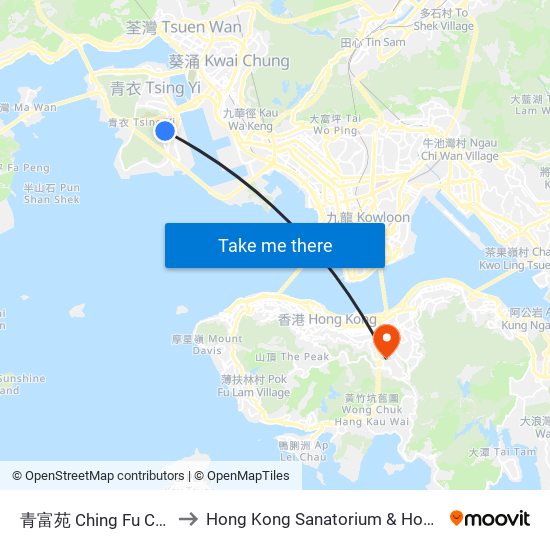 青富苑 Ching Fu Court to Hong Kong Sanatorium & Hospital map