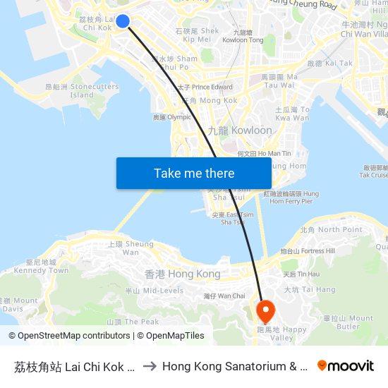 荔枝角站 Lai Chi Kok Station to Hong Kong Sanatorium & Hospital map