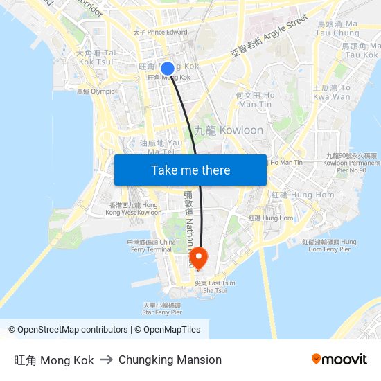 旺角 Mong Kok to Chungking Mansion map