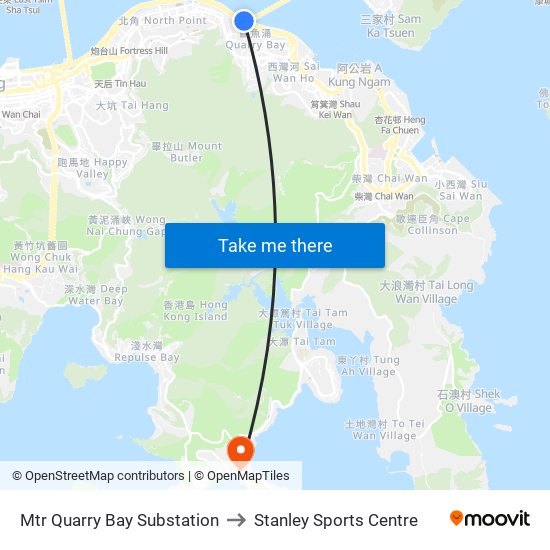 Mtr Quarry Bay Substation to Stanley Sports Centre map