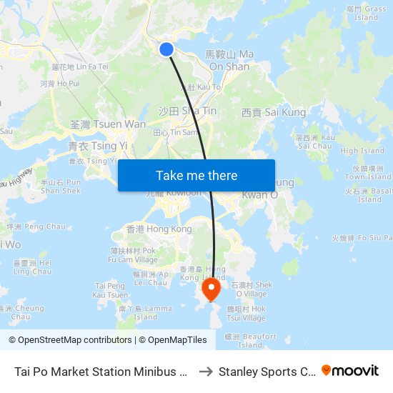 Tai Po Market Station Minibus Terminus to Stanley Sports Centre map