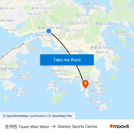 荃灣西 Tsuen Wan West to Stanley Sports Centre map
