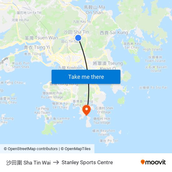 沙田圍 Sha Tin Wai to Stanley Sports Centre map