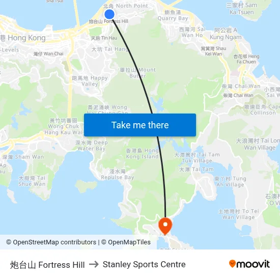 Fortress Hill to Stanley Sports Centre map