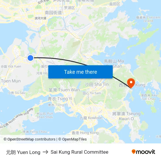 元朗 Yuen Long to Sai Kung Rural Committee map
