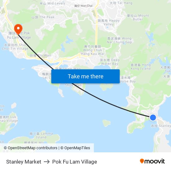 Stanley Market to Pok Fu Lam Village map