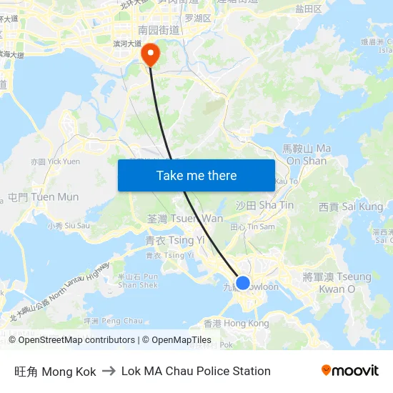 旺角 Mong Kok to Lok MA Chau Police Station map