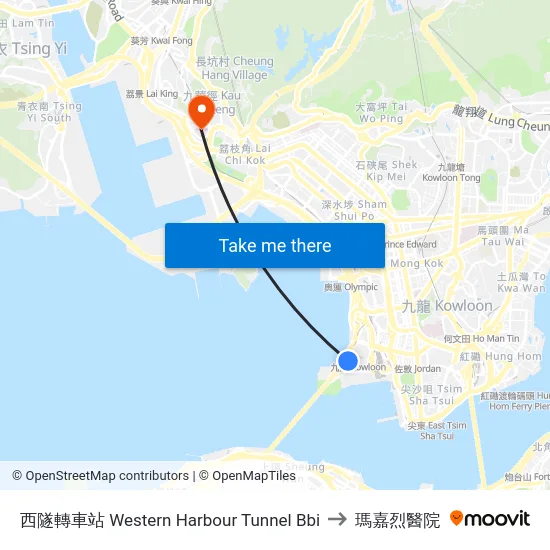 西隧轉車站 Western Harbour Tunnel Bbi to 瑪嘉烈醫院 map
