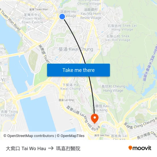 大窩口 Tai Wo Hau to 瑪嘉烈醫院 map