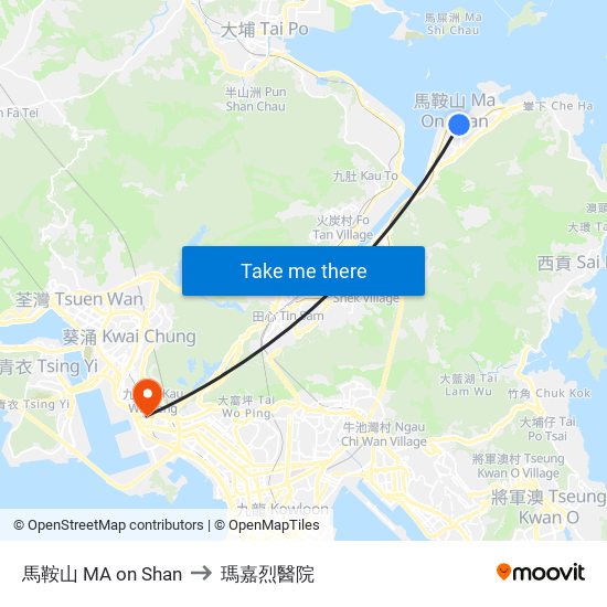 馬鞍山 MA on Shan to 瑪嘉烈醫院 map