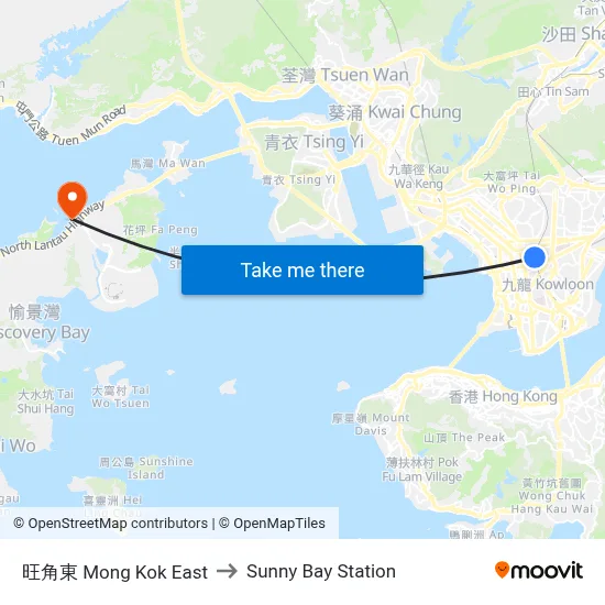 Mong Kok East to Sunny Bay Station map