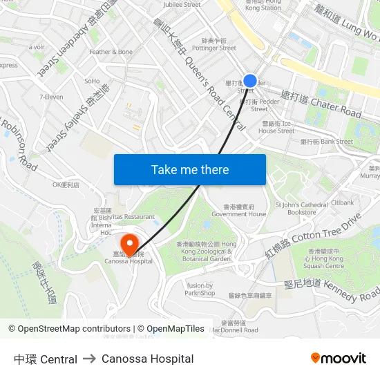 中環 Central to Canossa Hospital map