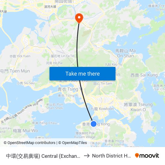 中環(交易廣場) Central (Exchange Square) to North District Hospital map