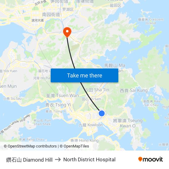 鑽石山 Diamond Hill to North District Hospital map