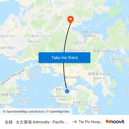金鐘 - 太古廣場 Admiralty - Pacific Place to Tai Po Hospital map