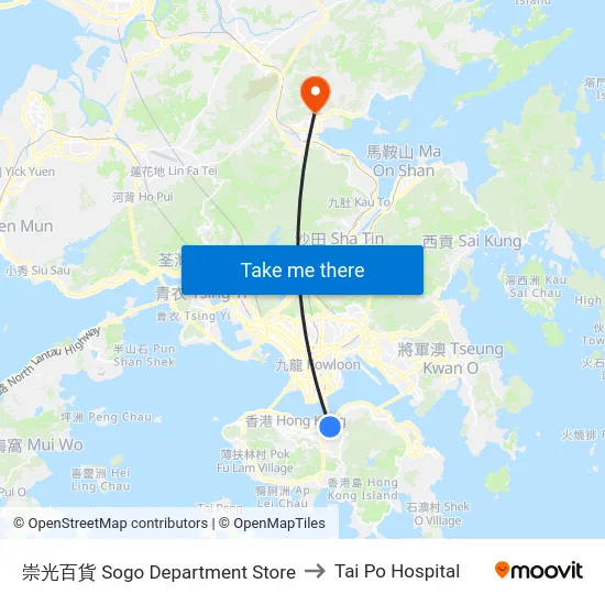 崇光百貨 Sogo Department Store to Tai Po Hospital map