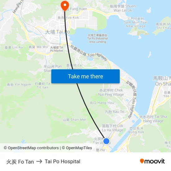 火炭 Fo Tan to Tai Po Hospital map