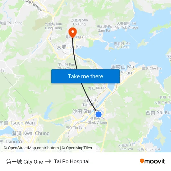 第一城 City One to Tai Po Hospital map