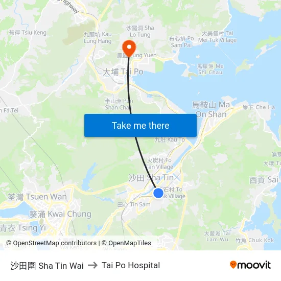 沙田圍 Sha Tin Wai to Tai Po Hospital map
